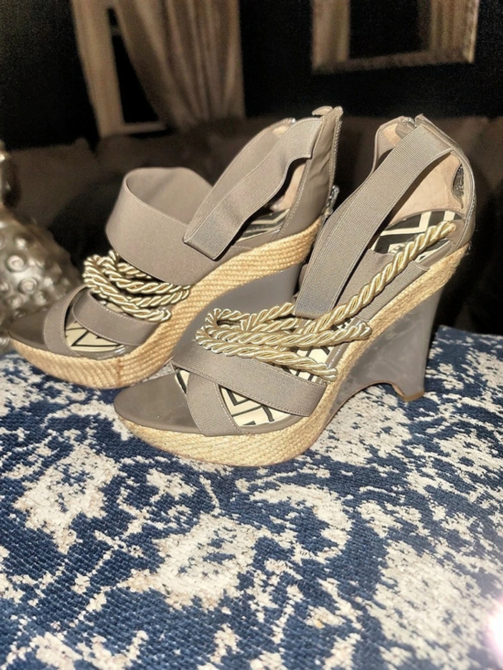 Emilio Pucci Rope Trim Wedge Sandals in Gray European 38